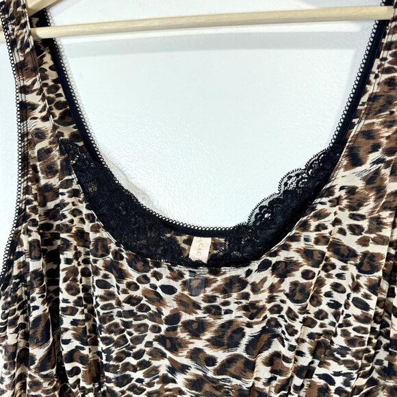 Cacique Tank Top 26 / 28 Sleepwear Lingerie Shirt Mesh Lace Leopard Brown Black - Picture 2 of 8